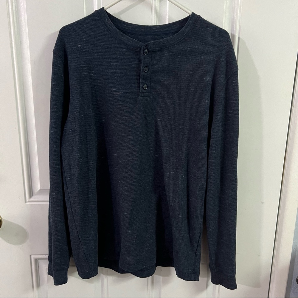 George Men's Large Navy Long Sleeve Henley